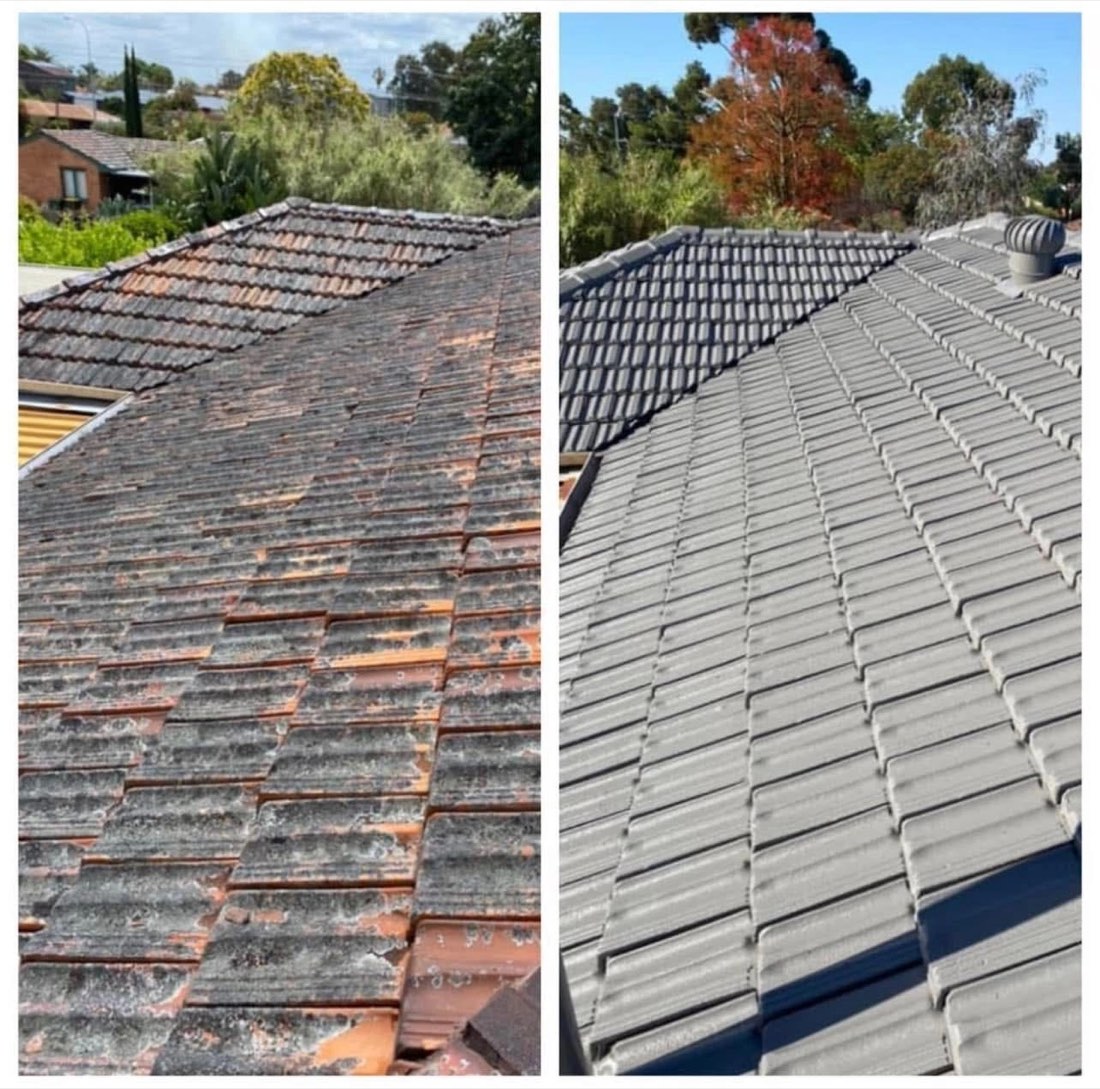Tile roof before and after restoration